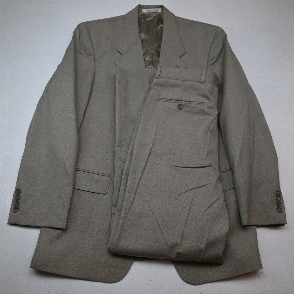 Bruno Carpini 38R 32x32 Beige Khaki 100% Wool Mens Jacket Pants Suit